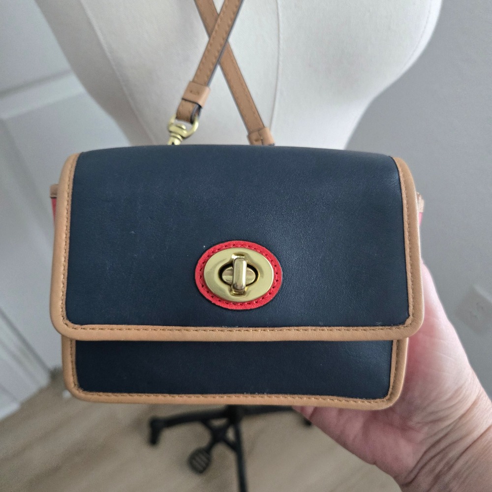 Vintage Coach Legacy Spectator Mini Bag Navy Tan Red Crossbody #6825 - Picture 8 of 13